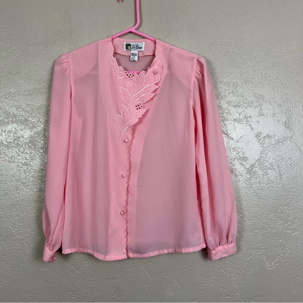 La Blouse Womens Size 4 Vintage Top Pink Long Sleeves Beaded Floral Embroidery - Picture 10 of 11
